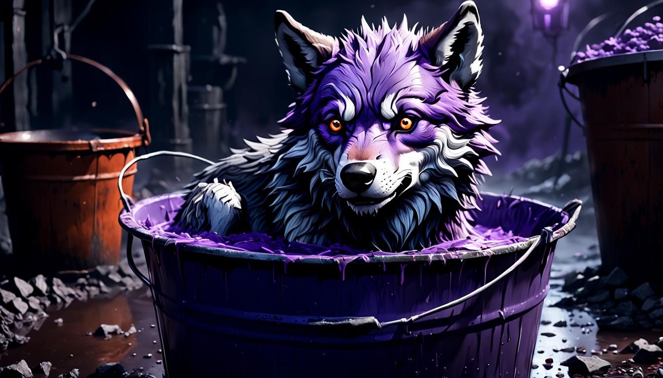 Diminutive Wolf in Bucket: Dark Fantasy Concept Art