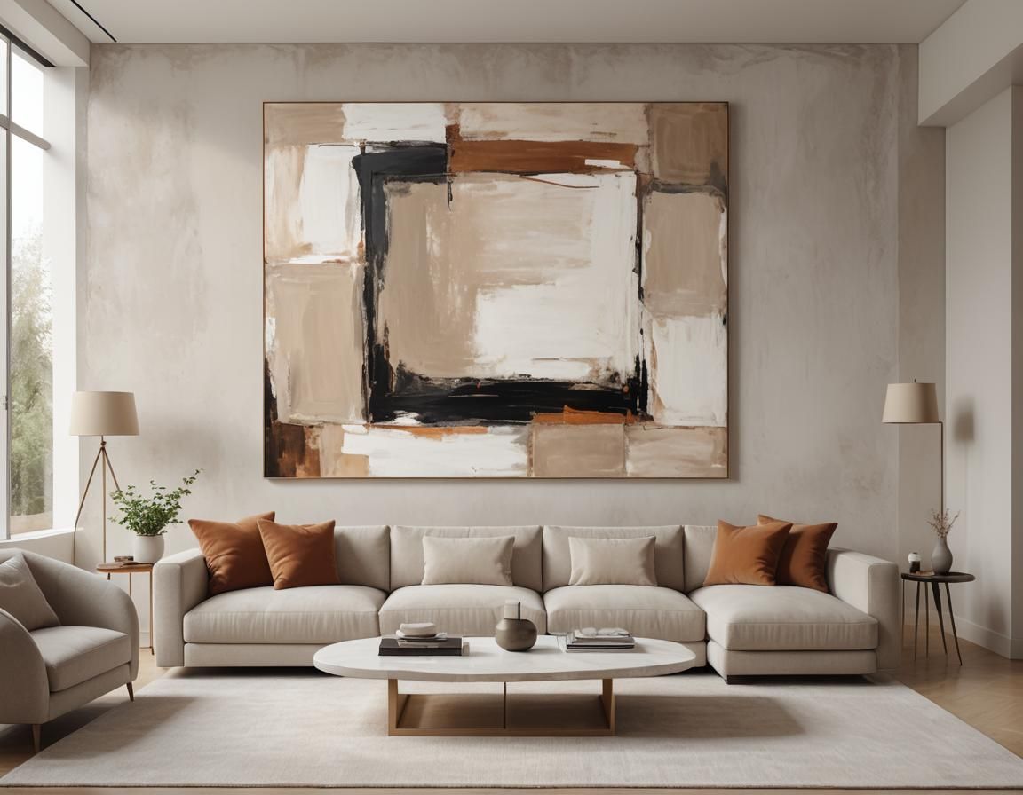 Minimalist Living Room in Earth Tones, Soft Focus