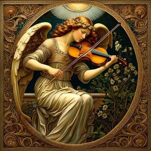 Angelic Violinist in Pre-Raphaelite Style