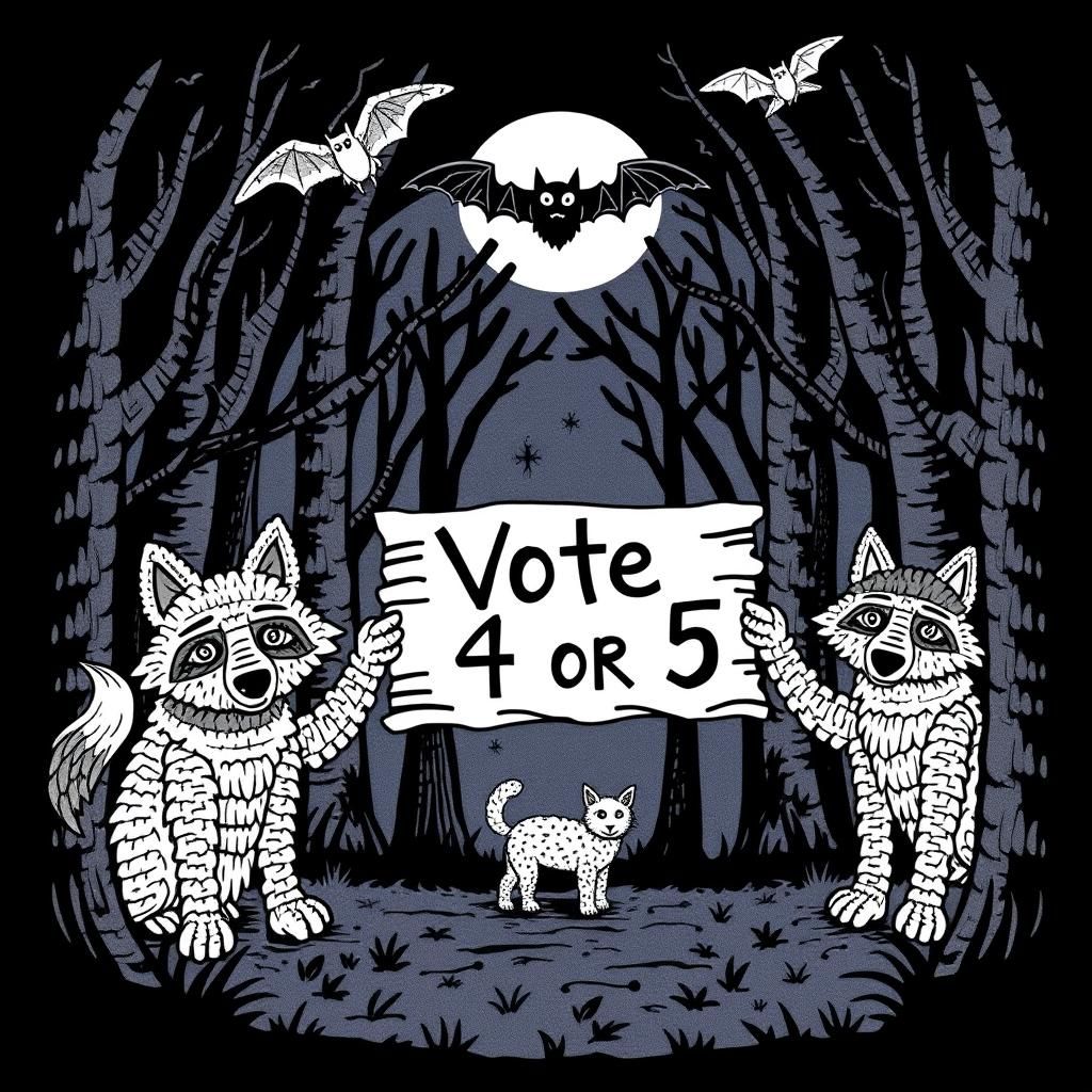 Spooky Crocheted Forest with Wolves and Bats