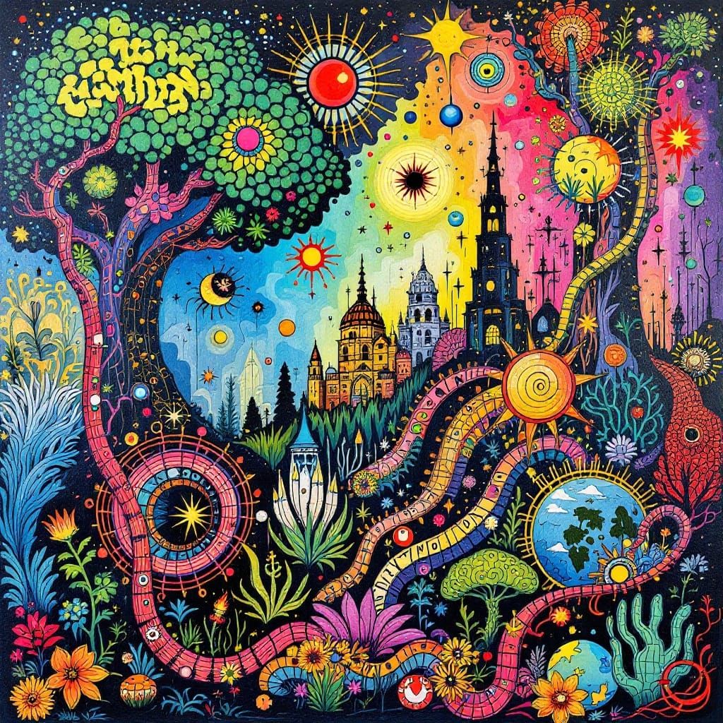 Street Art Alchemist's Dreamscapes in Vibrant Graffiti Style