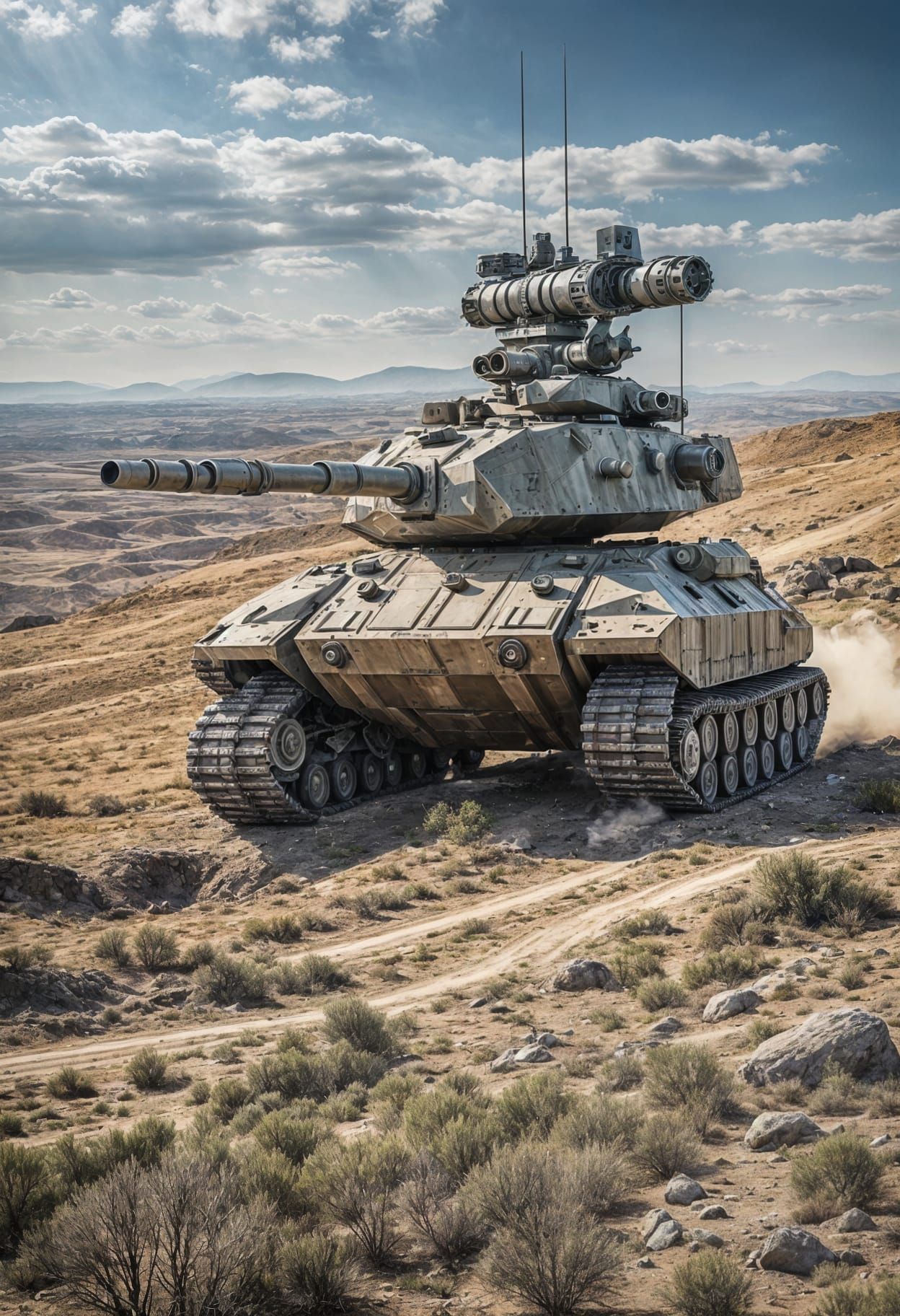 Futuristic Military Tank on a Hill