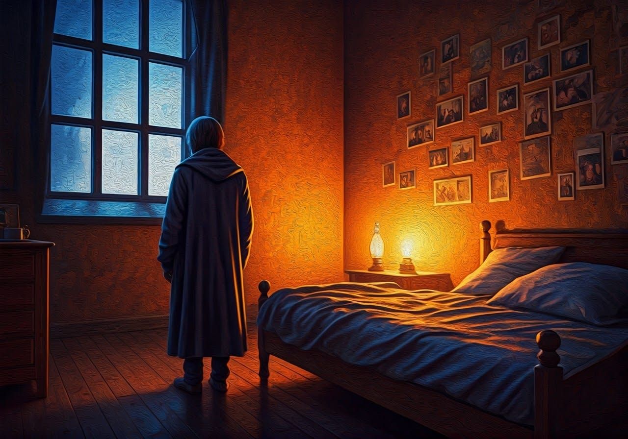 Melancholy Figure in Bedroom, Impressionist Expressionism