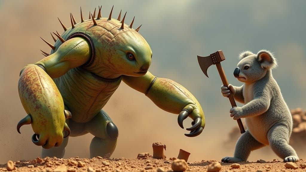 Mechanical Guava Monster Battles Canberra in Cyberpunk Fanta...