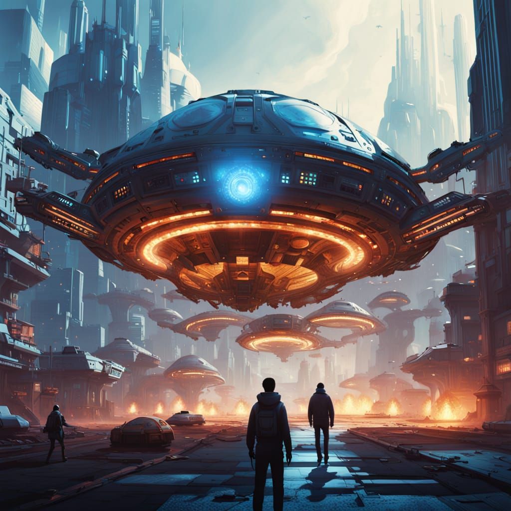 Biomechanical Mothership Invasion in Syd Mead Style