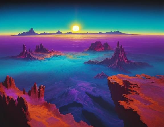 Surreal Alien Landscape with Turquoise Sea