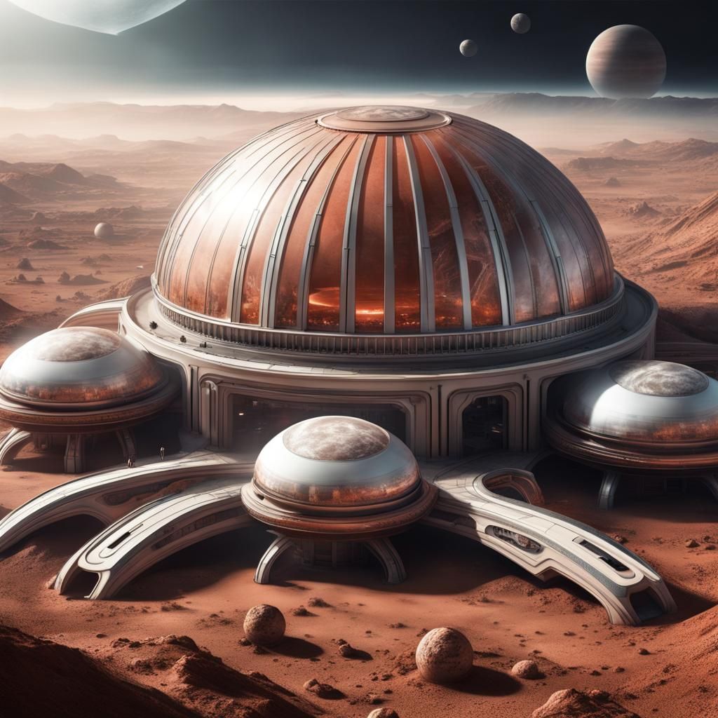 Hyperrealistic Space City on Mars with Dome