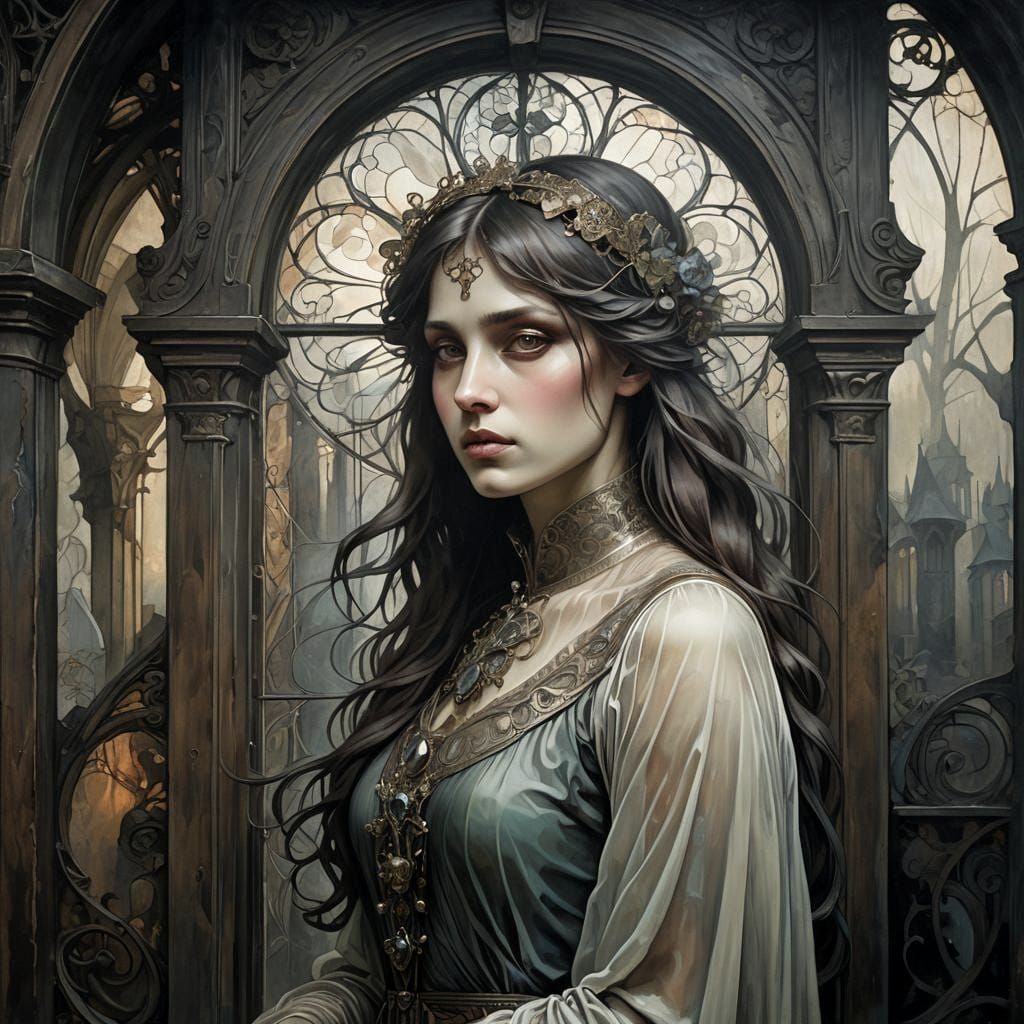 Ethereal Spectral Woman in Gothic Victorian Setting
