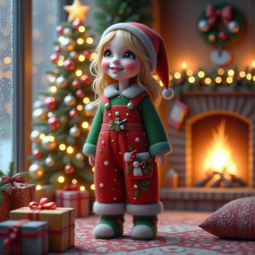 Girl in Christmas Pajamas Gazing Out Window