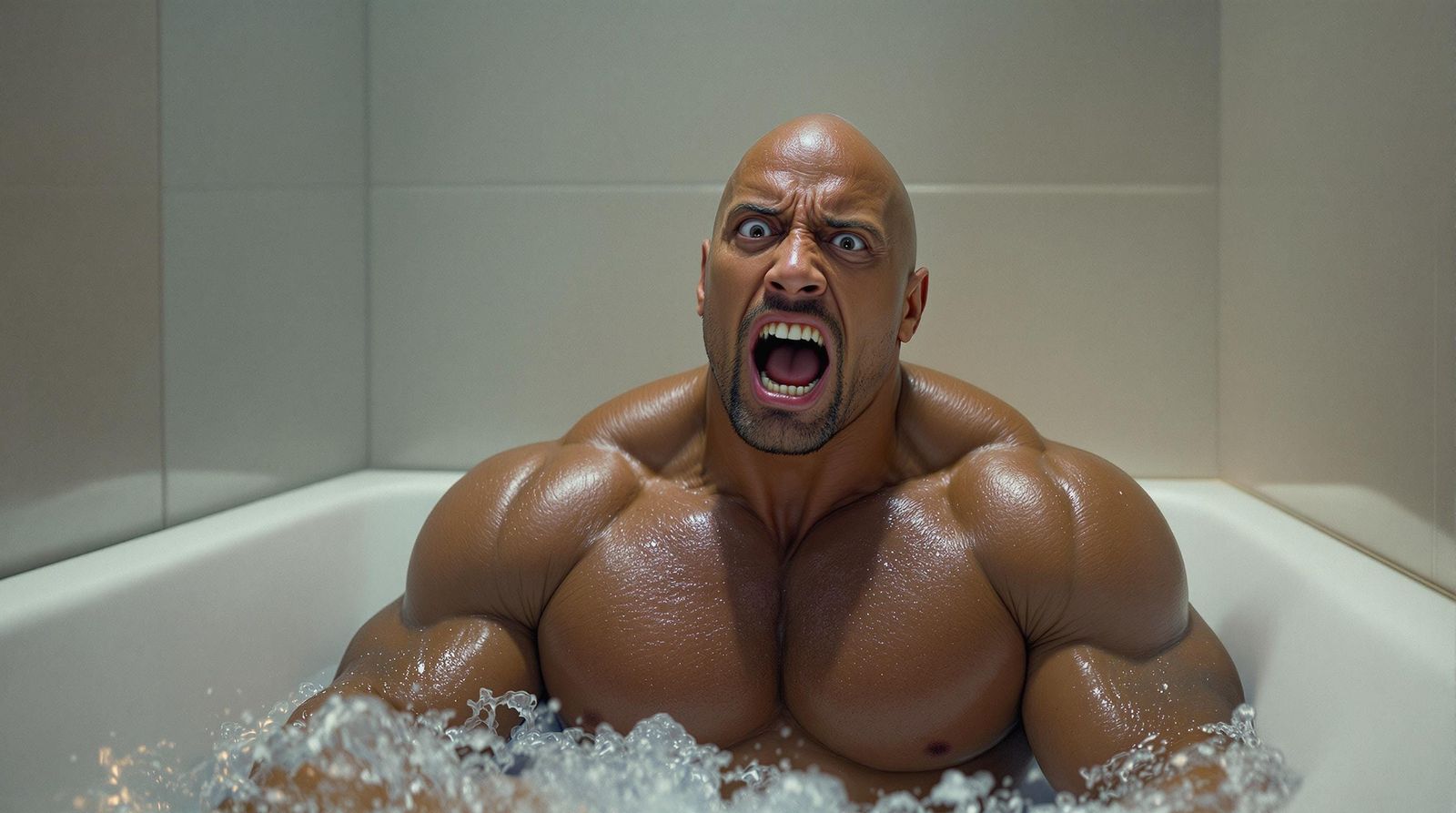 Dwayne Johnson Panics in Hyper-realistic 3D Tile Bathroom Sc...