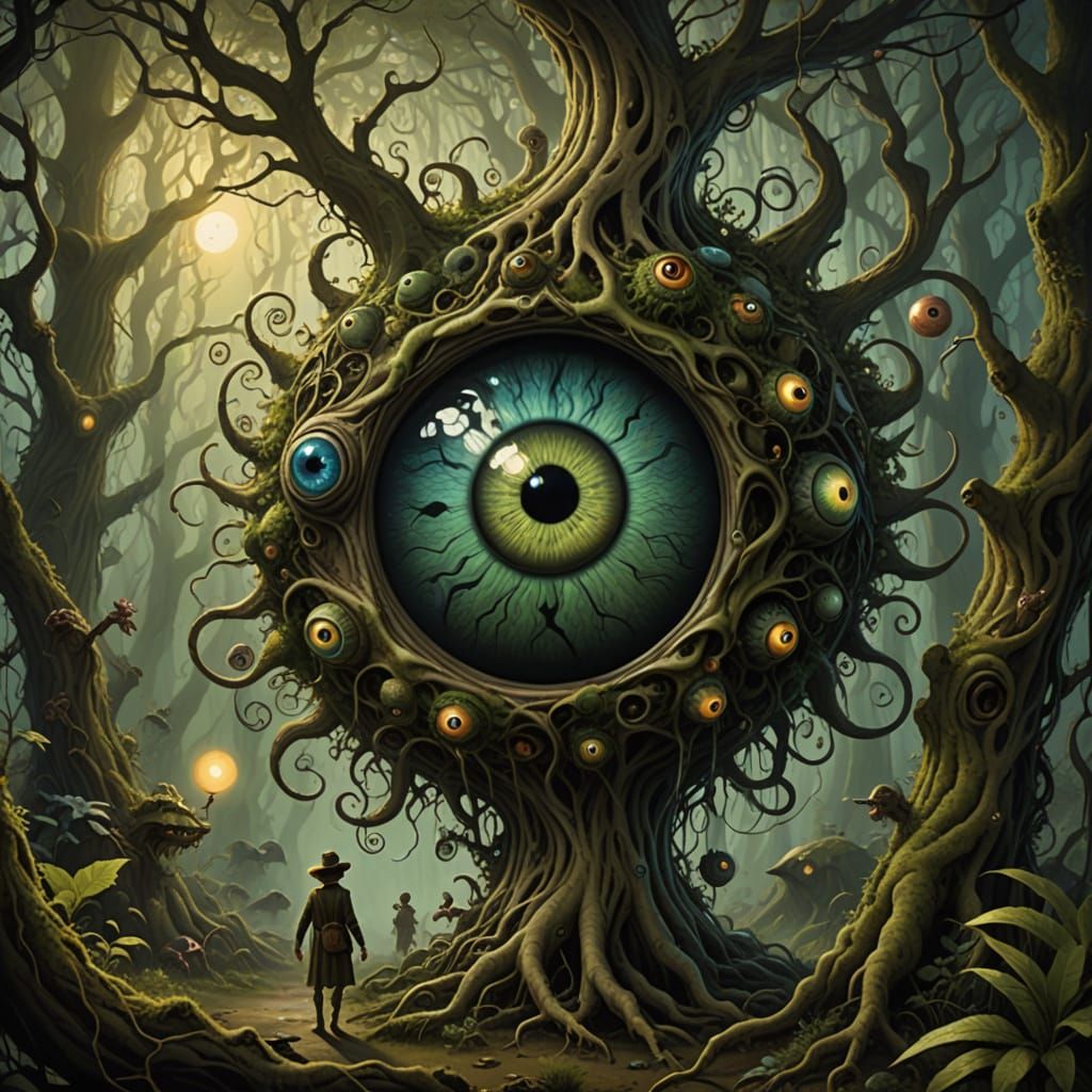 Surreal Dreamscape with Faerie Creatures and Giant Eyeball