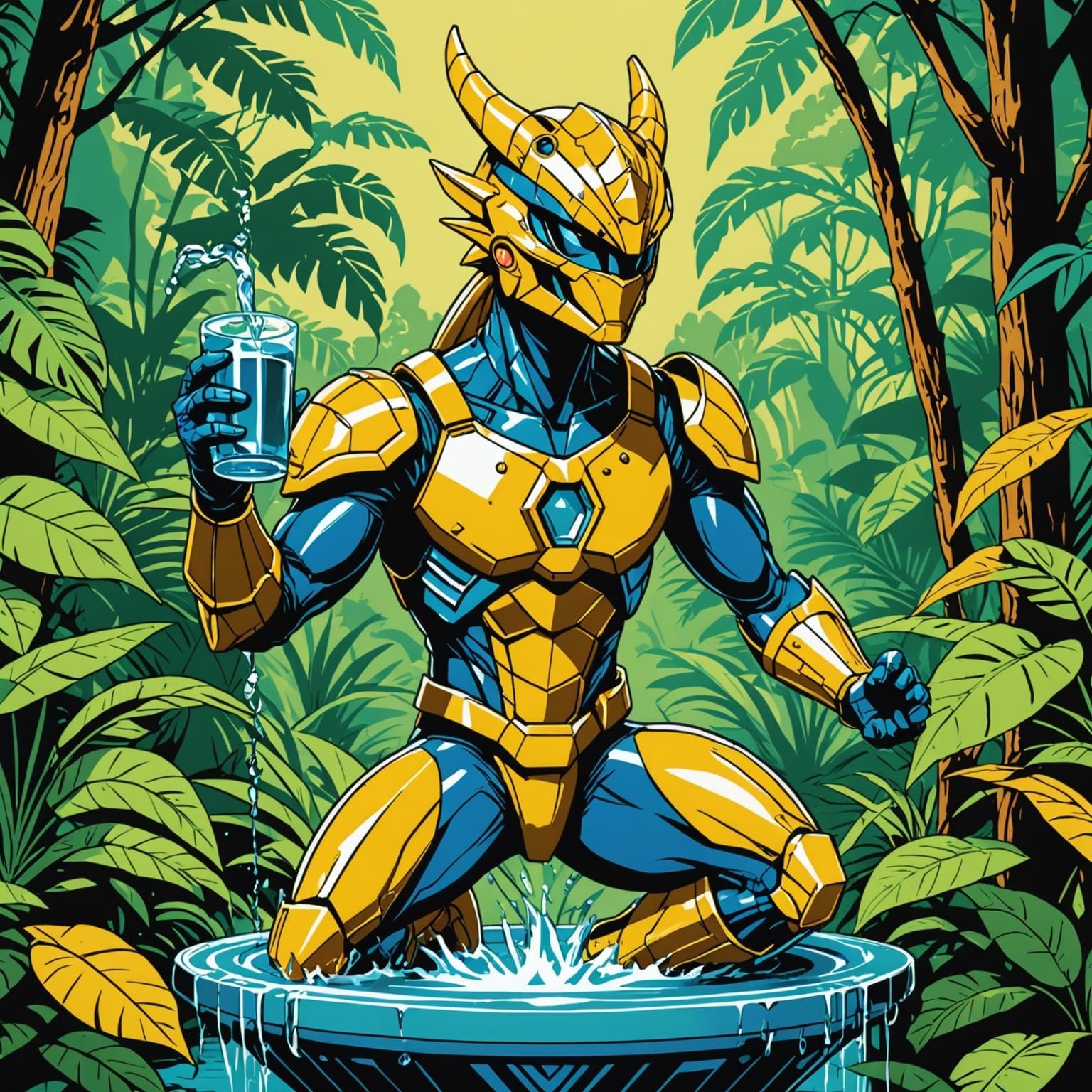 Vibrant Pop Art Portrait of Dragon Power Ranger in the Jungl...