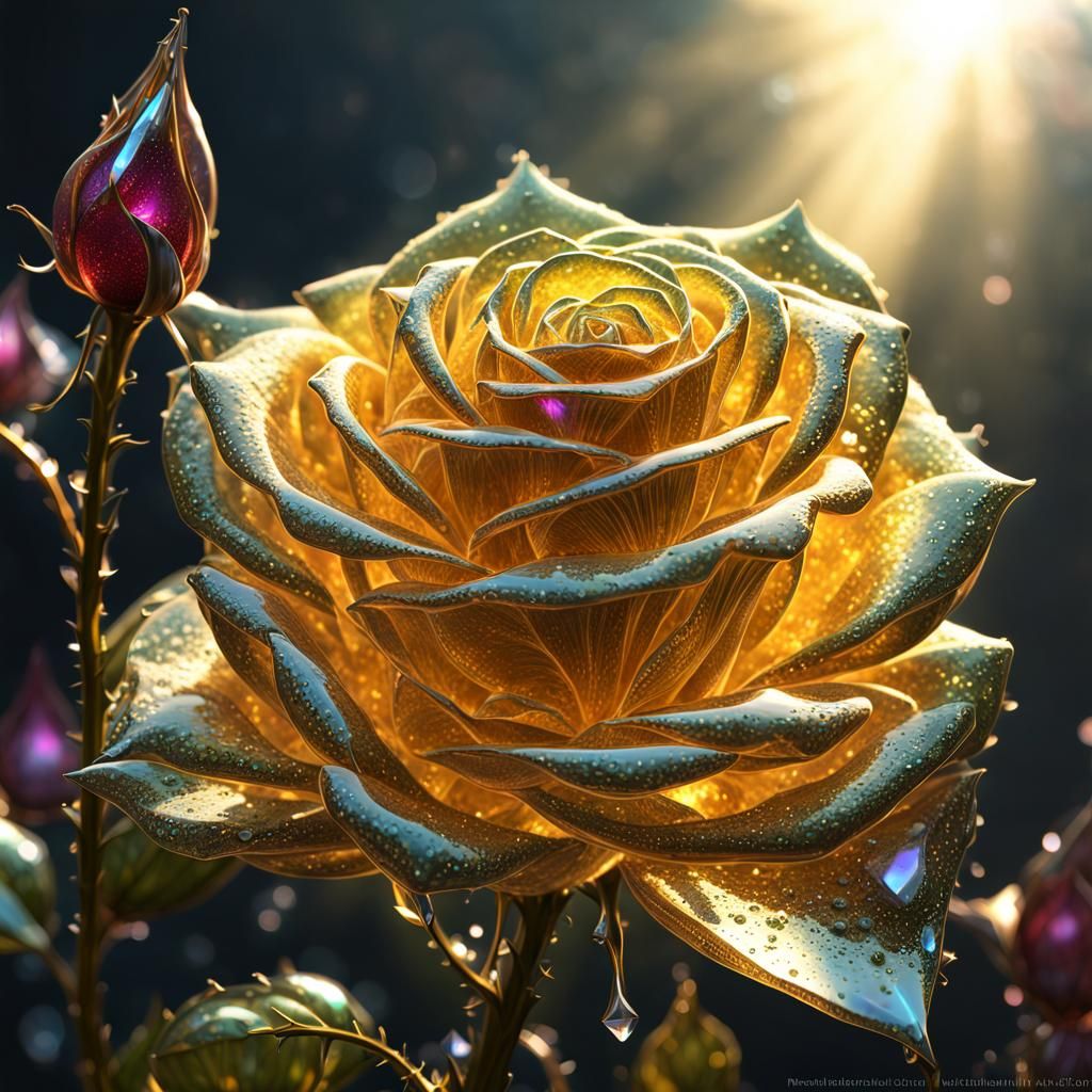 Crystal Rose with Iridescent Dew Drops