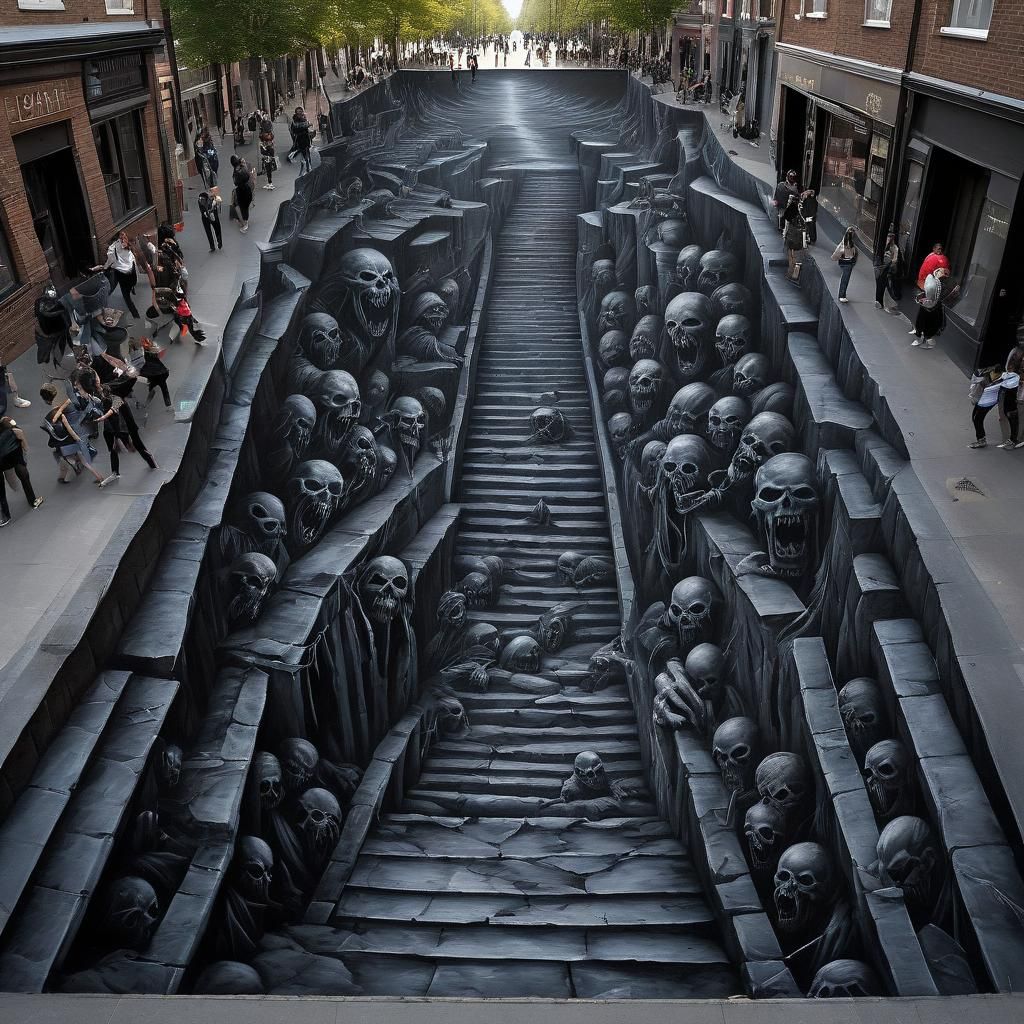 Apocalyptic Chasm Street Art in Dramatic Style