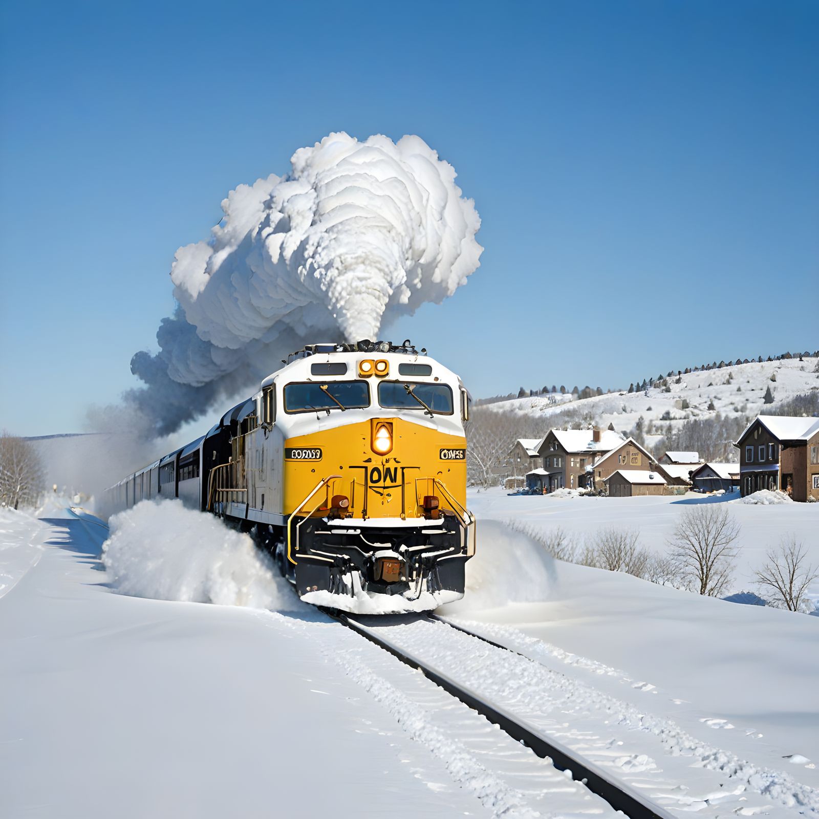 Vintage Train Chugs Through Deep Snow in a Winter Wonderland