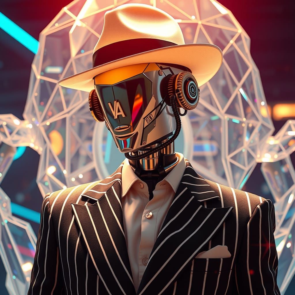 Robot Fashion Model in Retro Futurism Style
