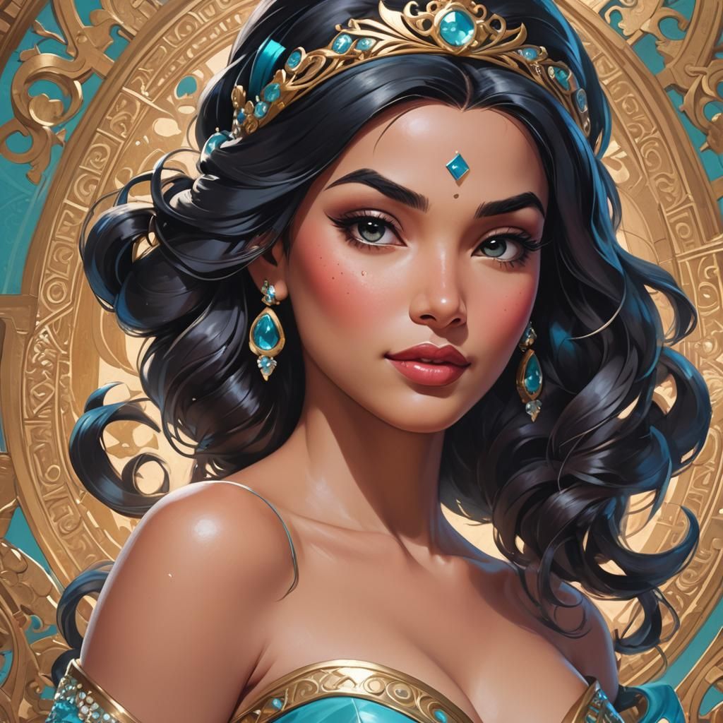 Princess Jasmine as 1950s Pinup, Anime Art