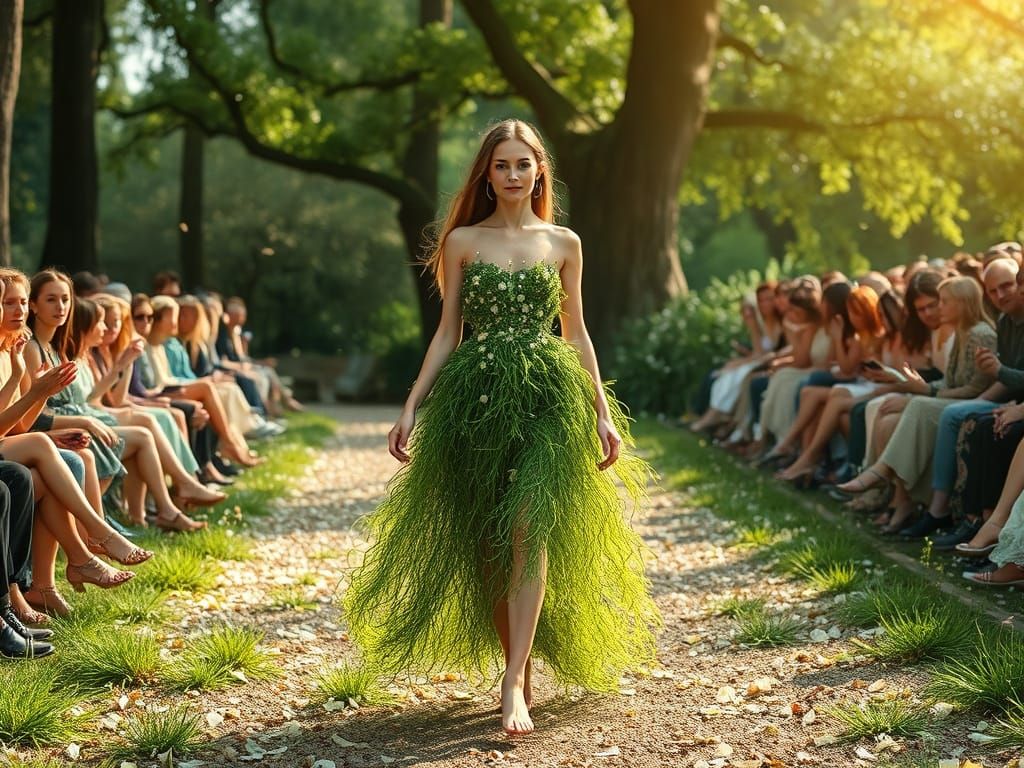 A Green Goddess Blossoms on the Runway in a Whimsical Woodla...