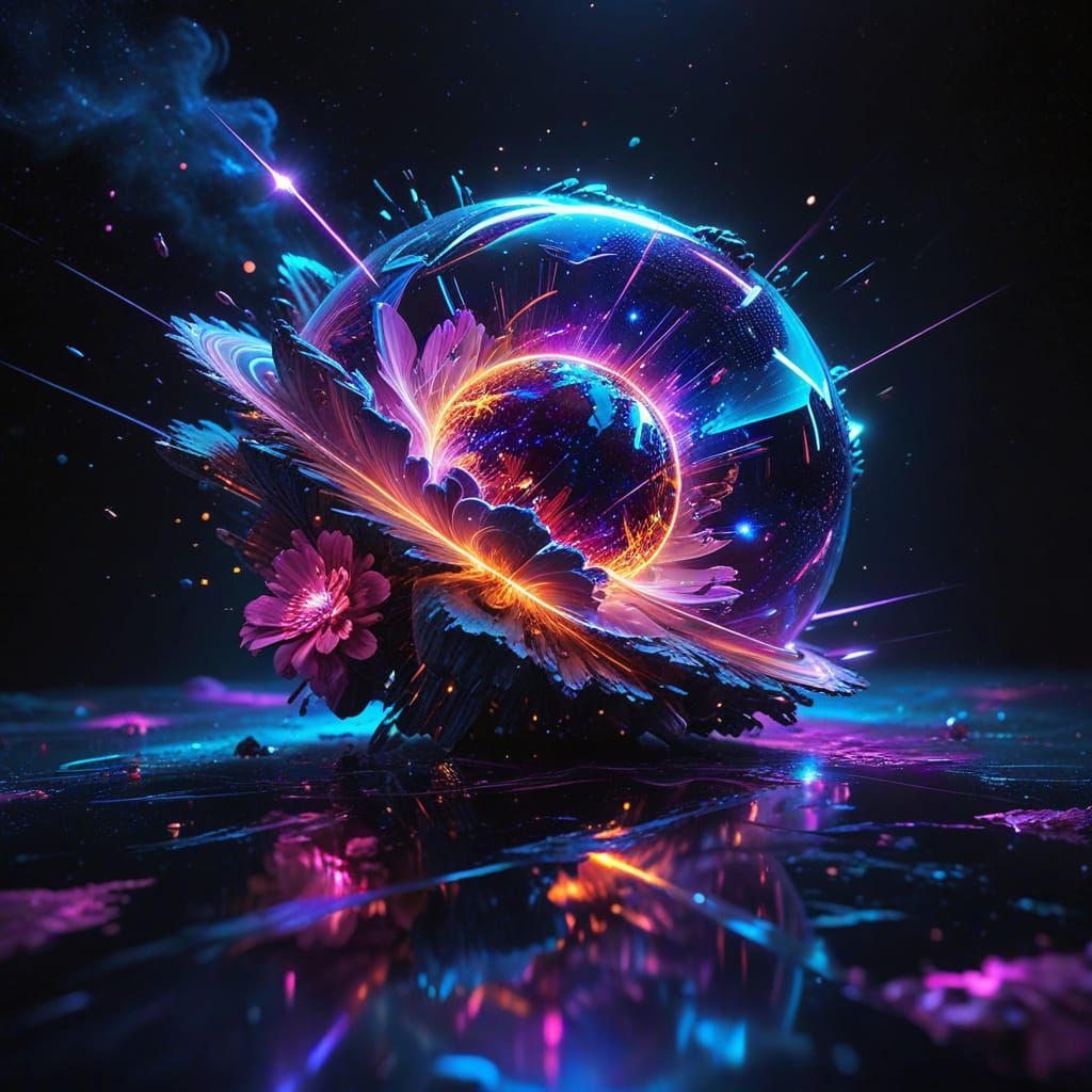 Psychedelic Phone and Flower Artwork in Laser Light