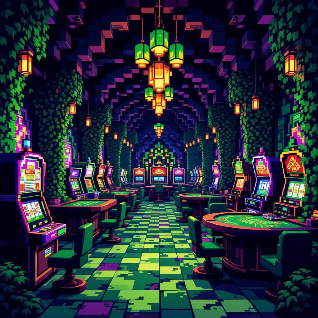 Minecraft Creeper Casino in Pixel Art Style