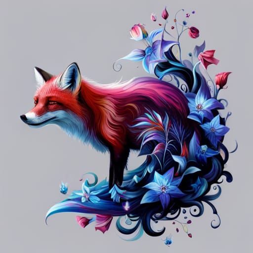 Floral Spirit Fox Digital Painting