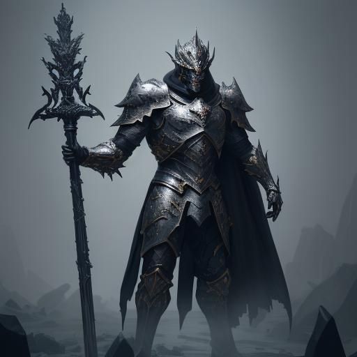 Armored Knight with Frost Mace in Digital Painting Style
