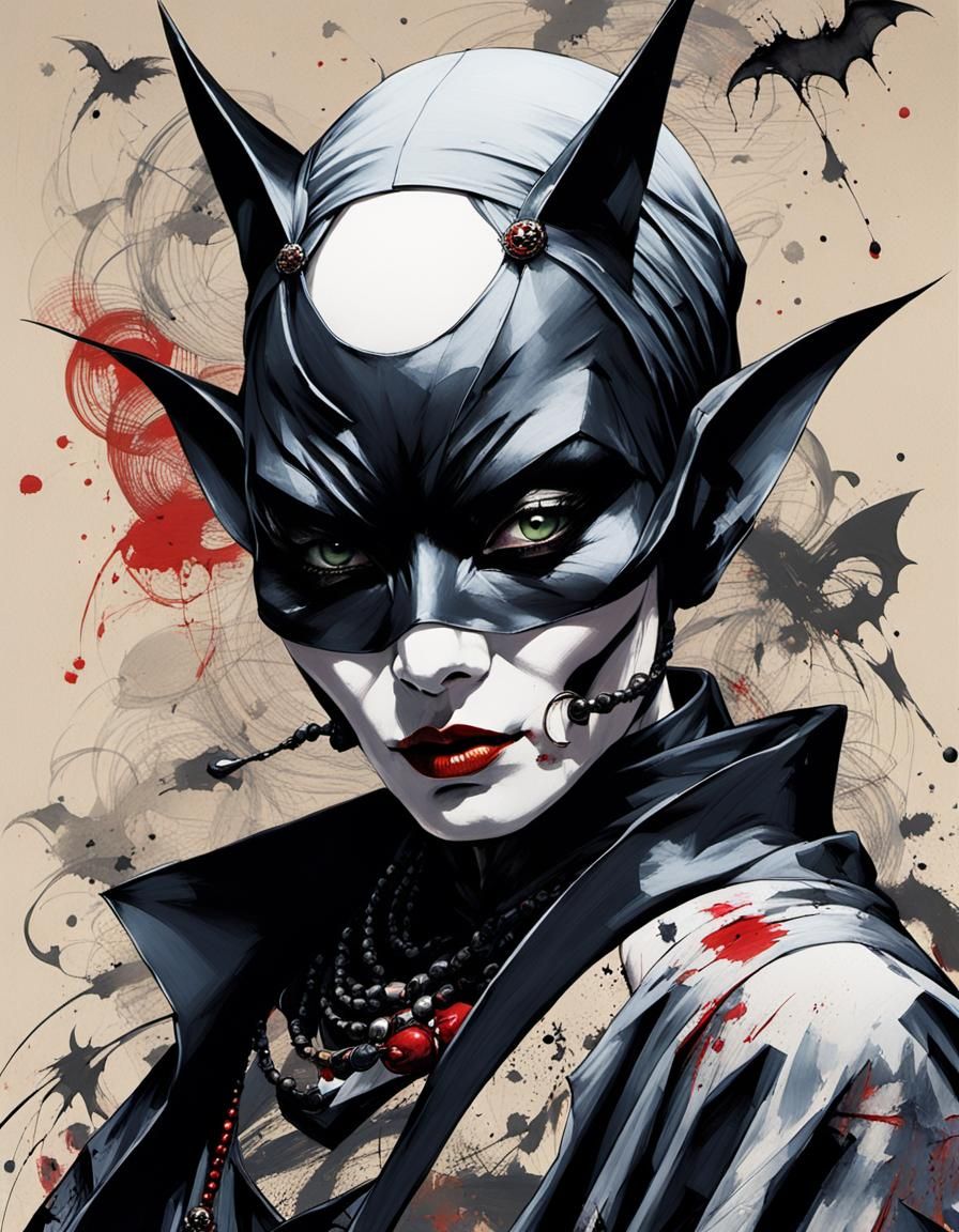 Rebellious Bat-Nun in Avant-Garde Dark Fantasy Style