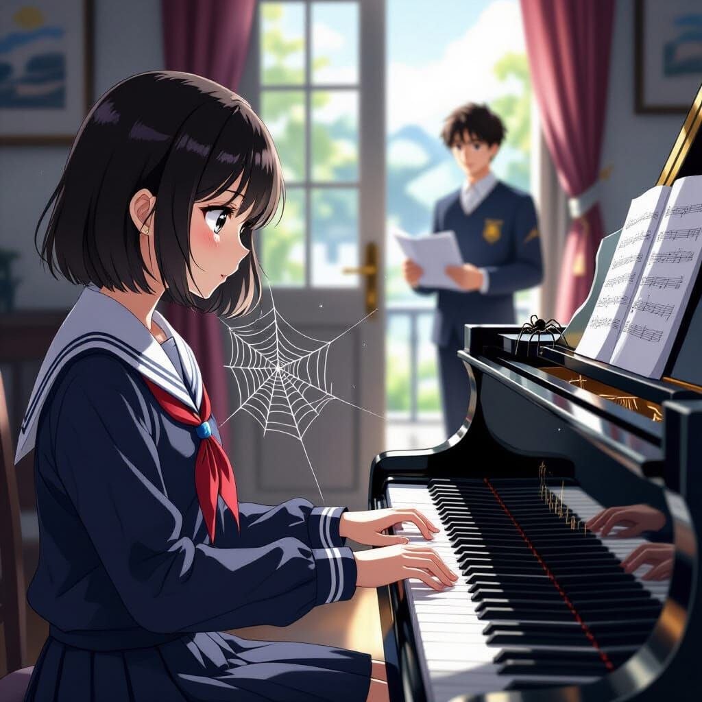 Shy Student Weaves Web While Awaiting Music Teacher