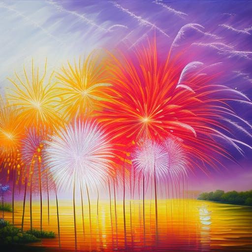 Fireworks in Full Bloom: An Oil Painting