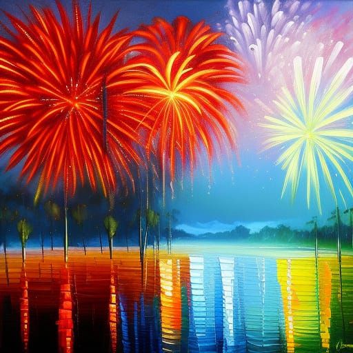 Fireworks Bloom: An Oil Painting Masterpiece