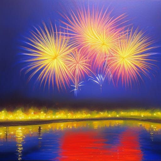 Fireworks Bloom in Oil Painting Style