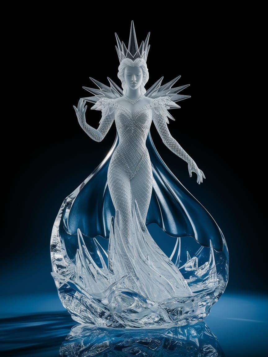 Elegant Crystal Ice Queen Figure: Digital Art Sculpture
