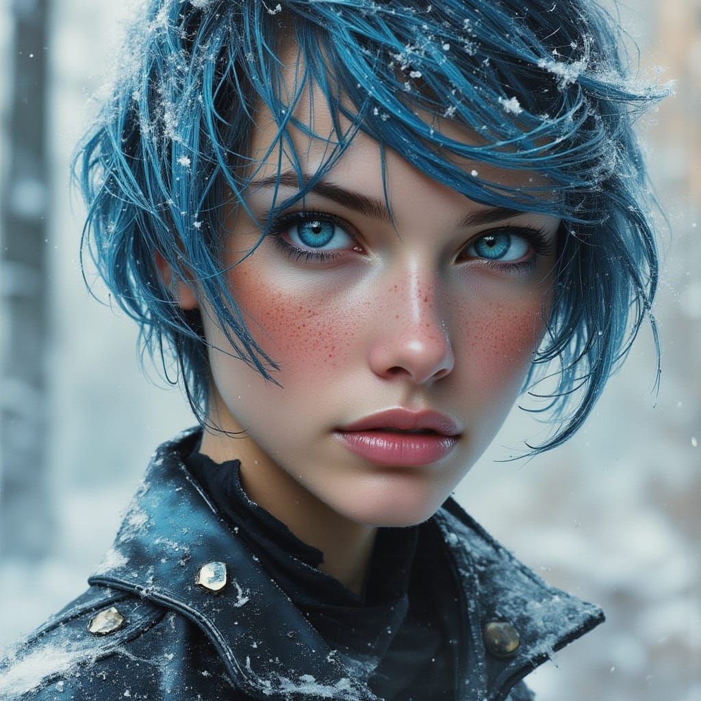 Masculine Gynoid Idol with Neon Blue Eyes