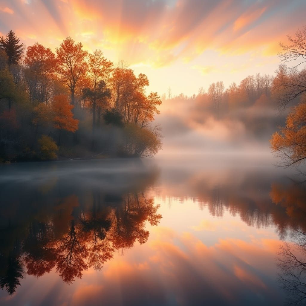 Golden Sunrise Over Autumn Lake