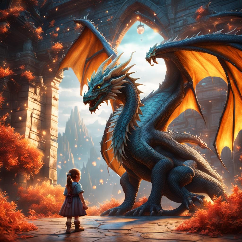 Dragon Guardian Angel in Detailed Matte Painting