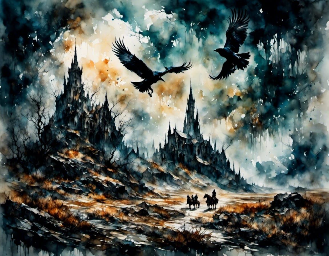 Desolate Medieval Battlefield with Ravens