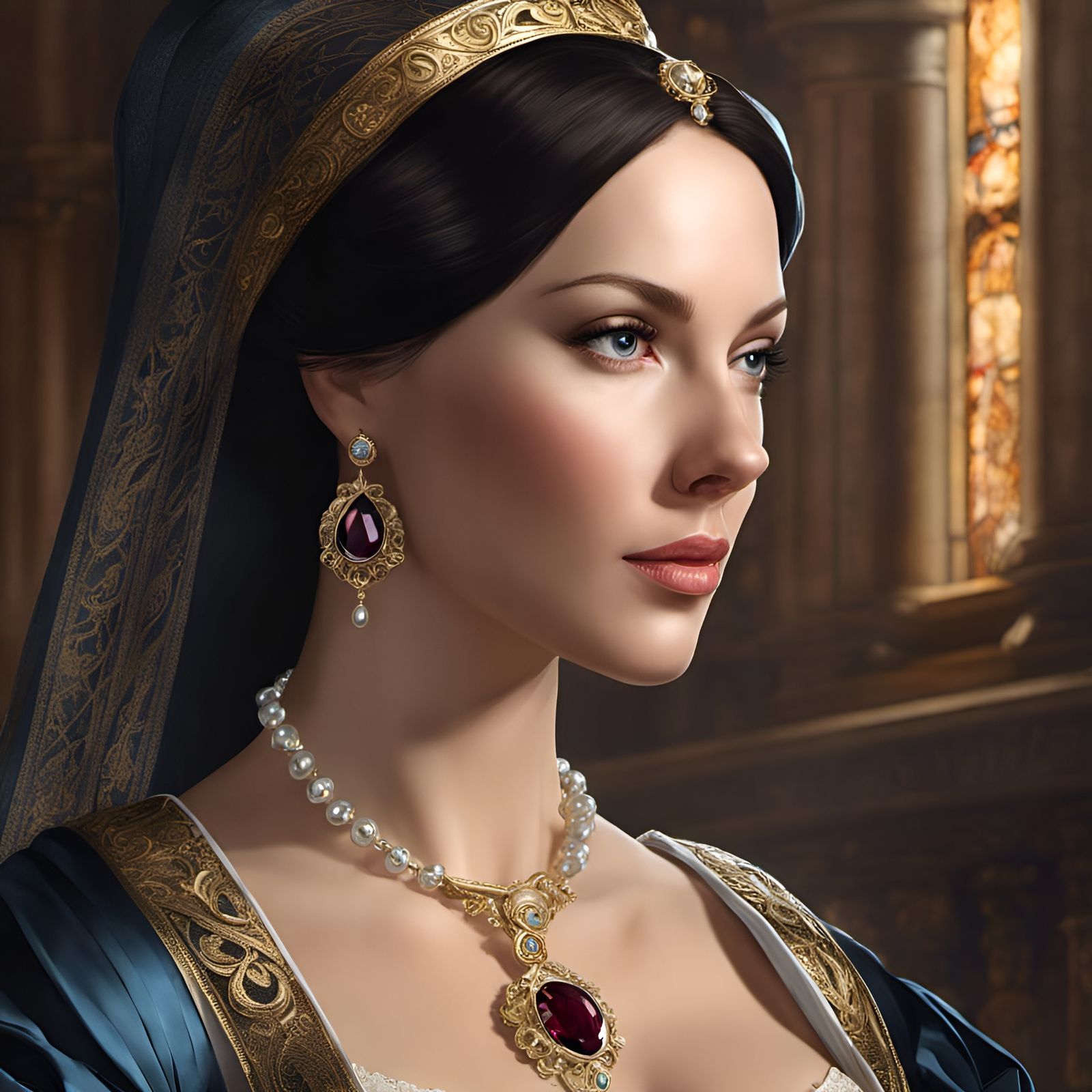 Anne Boleyn Portrait in Art Nouveau Style