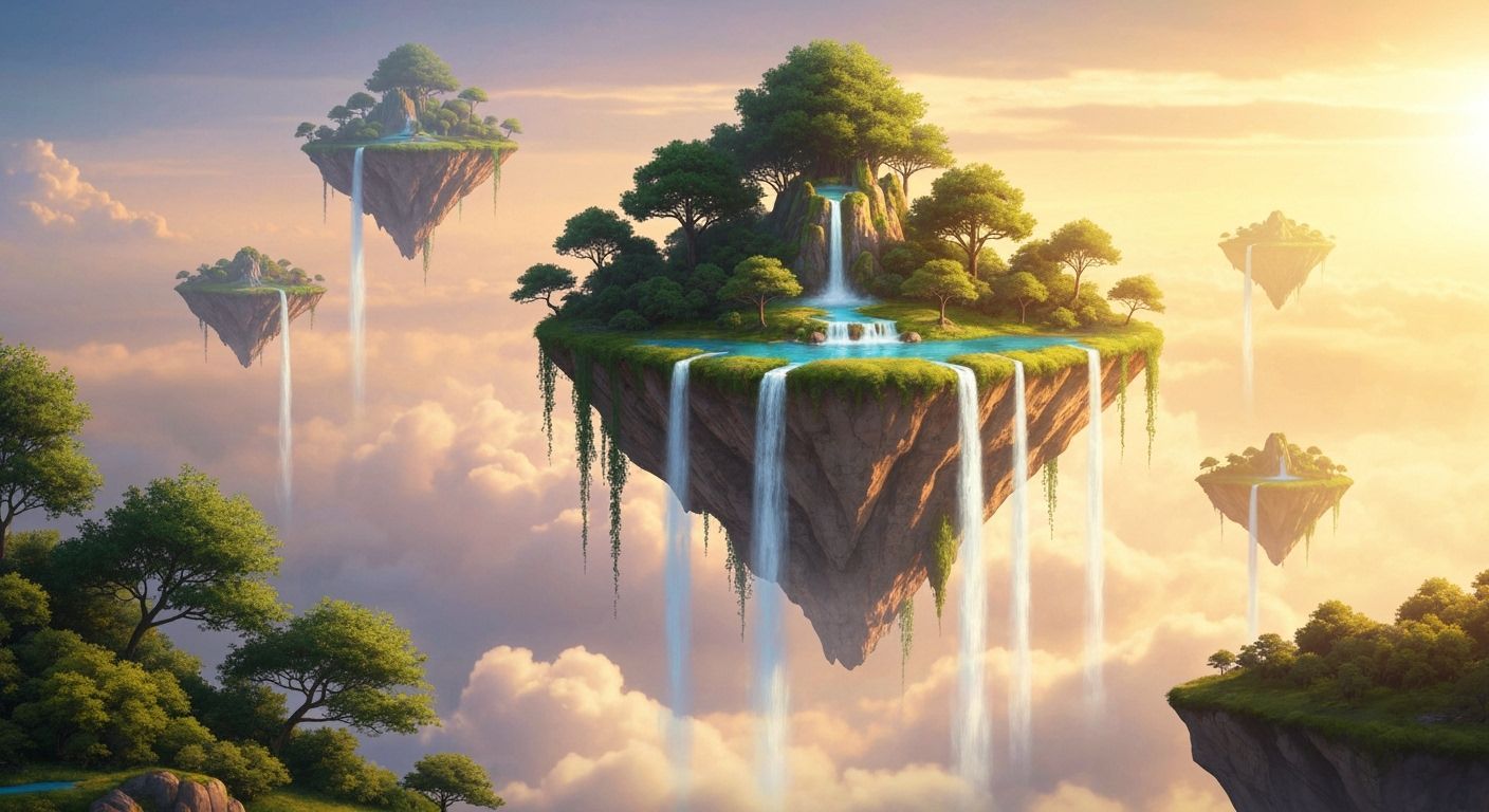 Fantastical Floating Island Sanctuary at Sunset