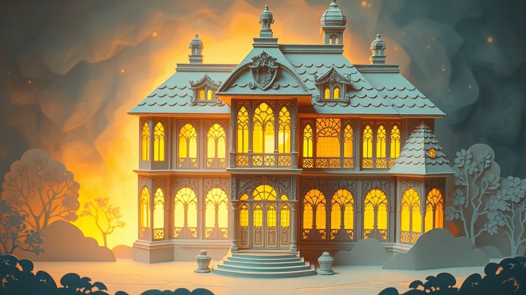 Ethereal Paper Villa in Golden Light