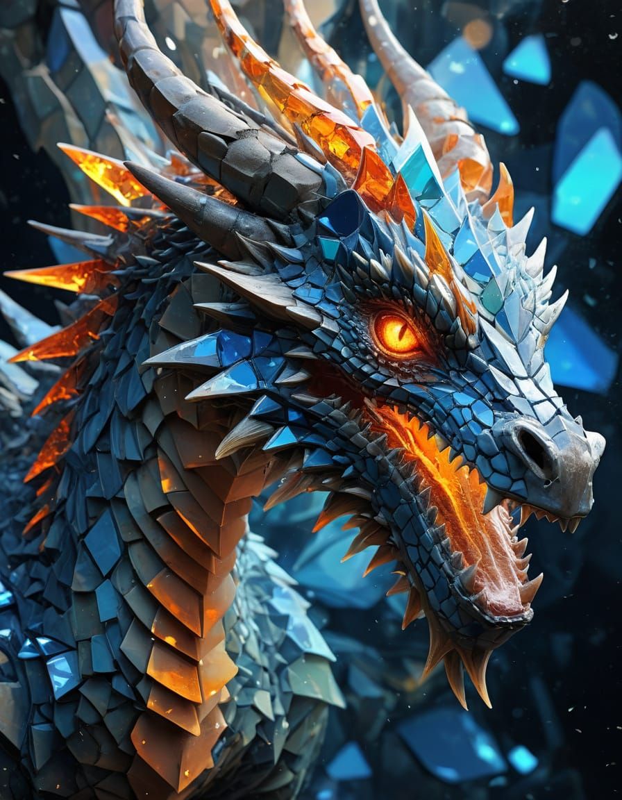 Dragon in Shimmering Glass Mosaic