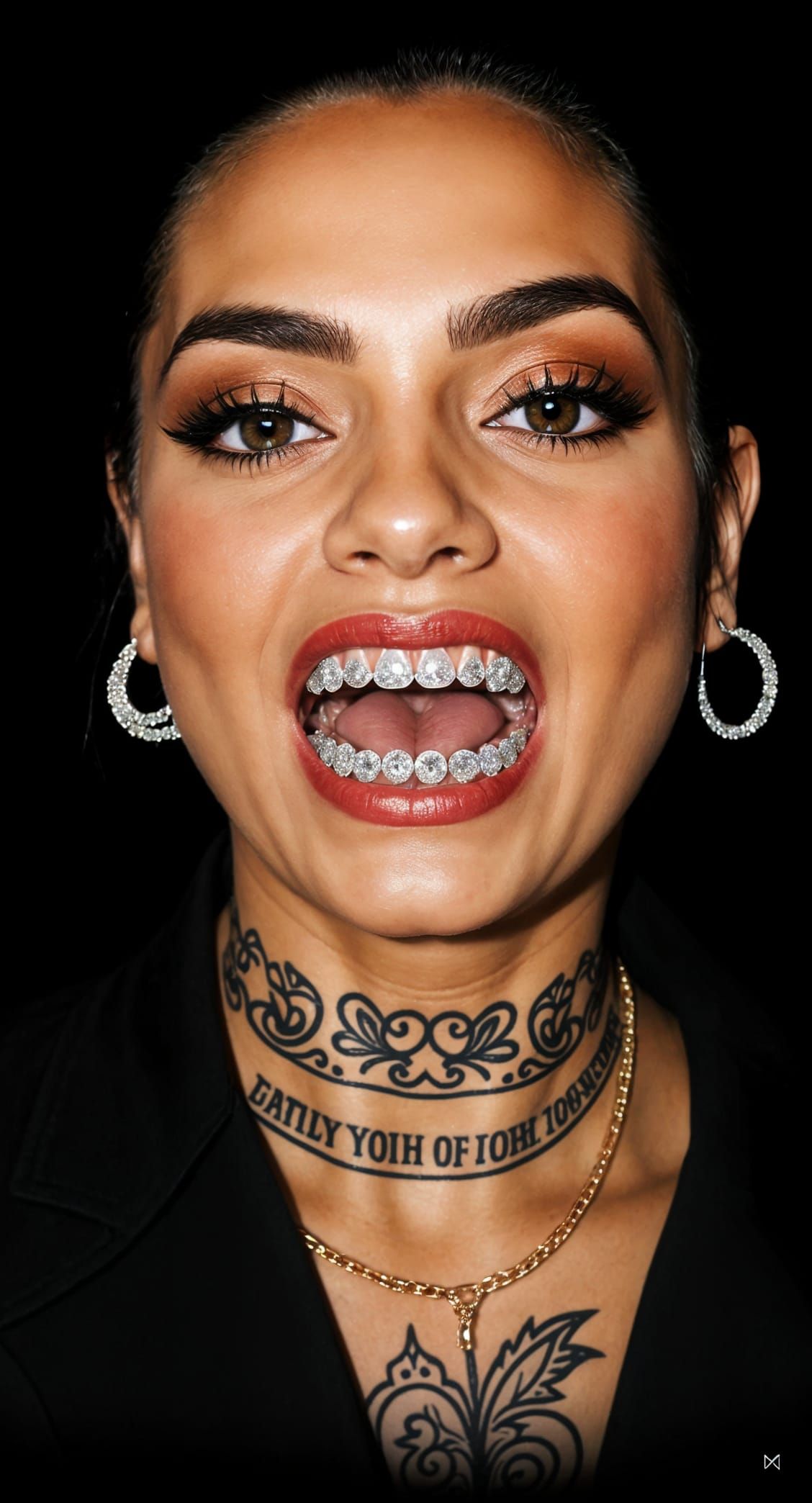 Editorial Portrait of Gangster Woman with Diamond Grillz