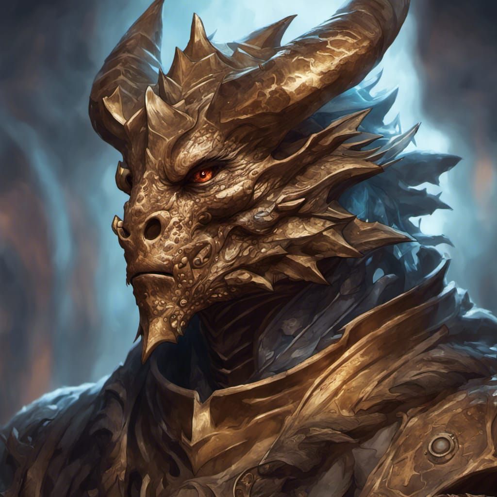 Bronze Dragonborn Storm Portrait in Hyperdetailed Style