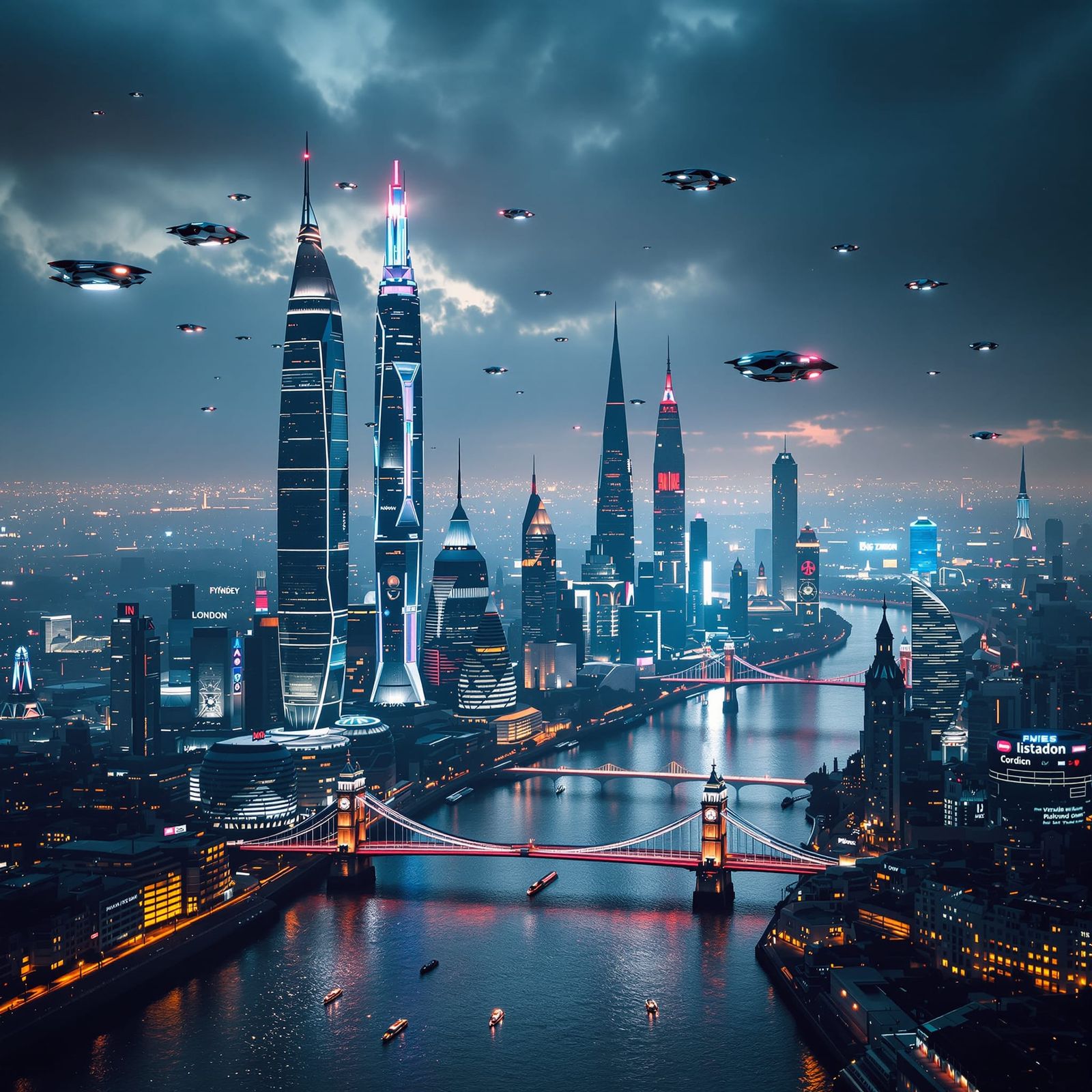 Futuristic London Skyline in 2100, Photorealistic