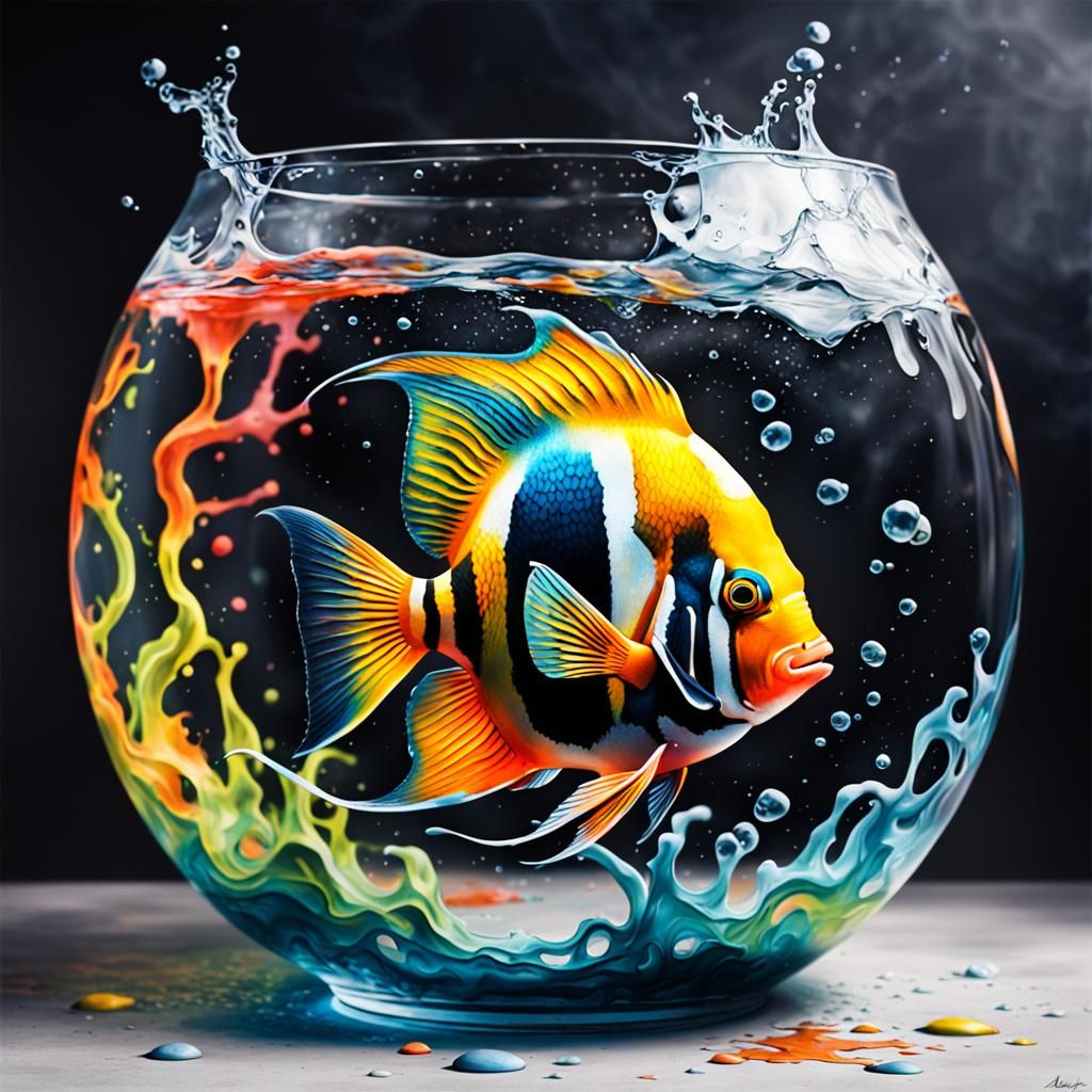 Angelfish in Graffiti Fishbowl: Vibrant Splash Art