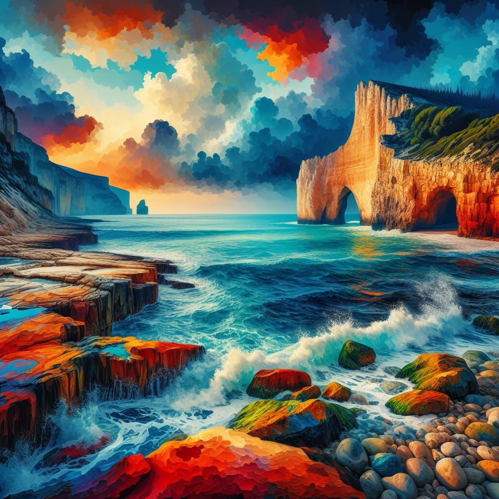 Fiery Cliffs Meet the Azure Sea