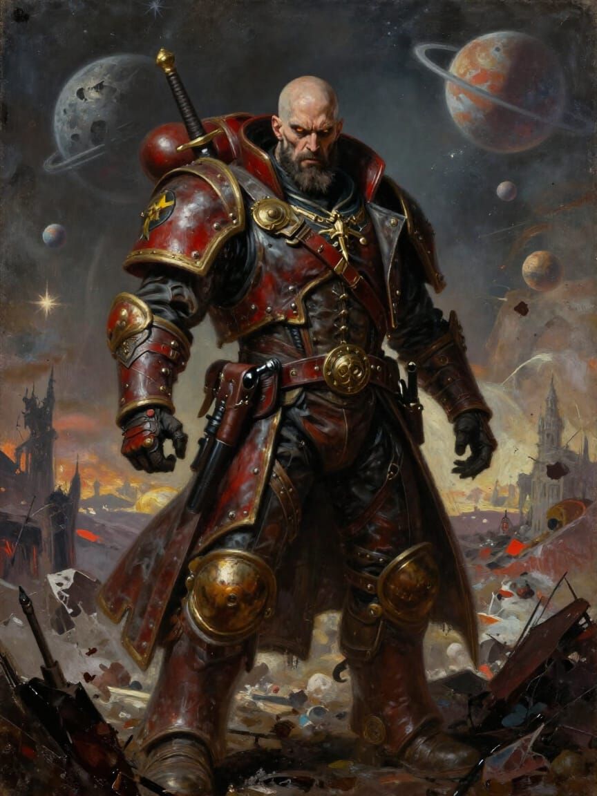 Gothic Rogue Trader in Surreal Oil Painting Style