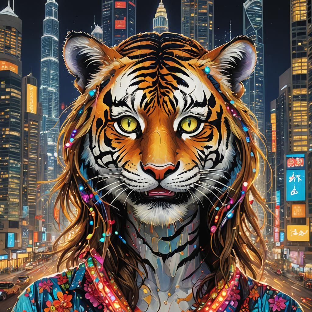 Tiger Girl Morphing in Dubai: Murakami-Miyazaki Fusion