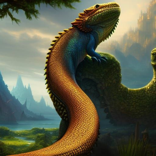 Majestic Lizard Castle: Digital Illustration Masterpiece
