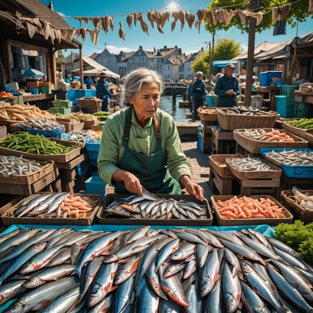 Vibrant Fisher Wife at European Market