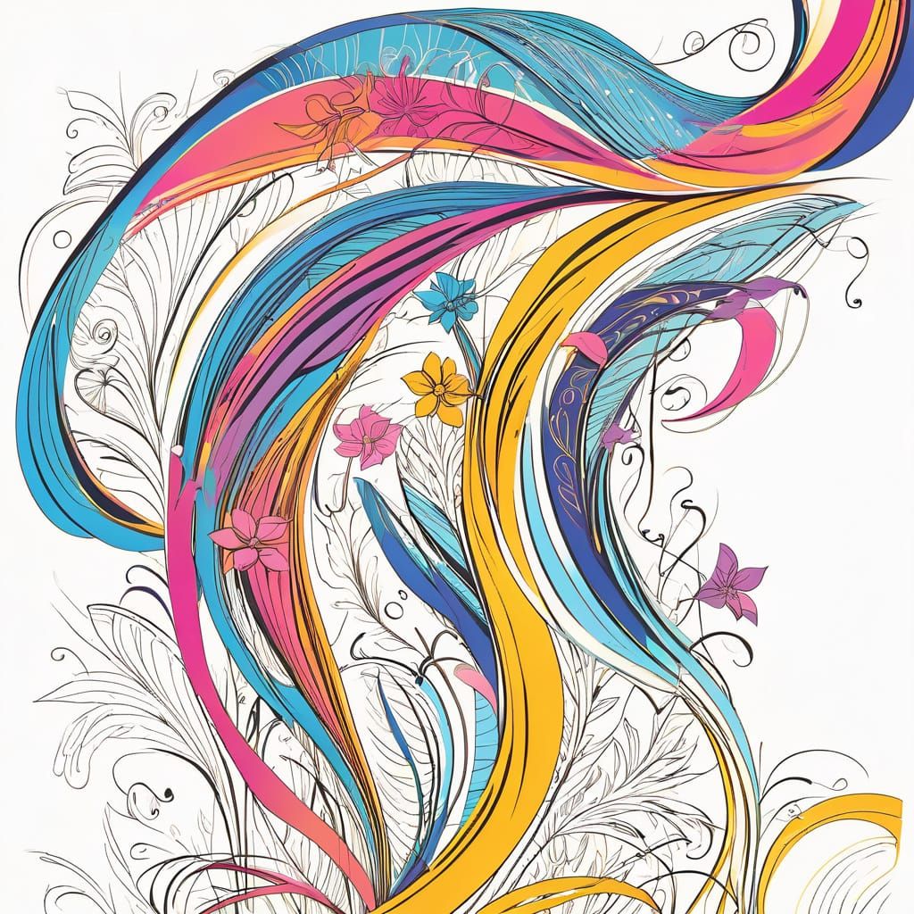 Summer flowers growing on a hot sunny day. drawn with callig...